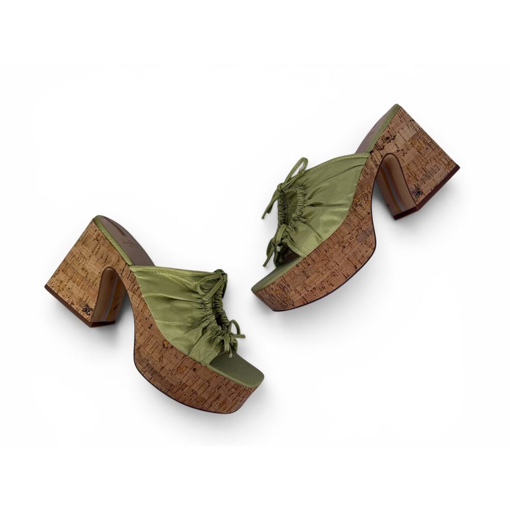 Sam Edelman Dova Platform Sandal Womens 7.5 Lime Green Cork Block Heel Slip On - Picture 8 of 16